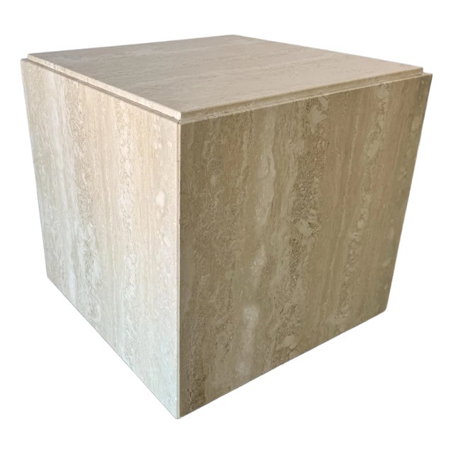 1970's Vintage Italian Travertine Cube Coffee Table With Caster by Stone International For Sale