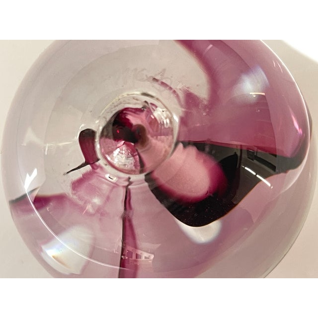 Magenta Clear and Magenta Glass Signed Studio Paperweight With Bubble Inclusions For Sale - Image 8 of 10
