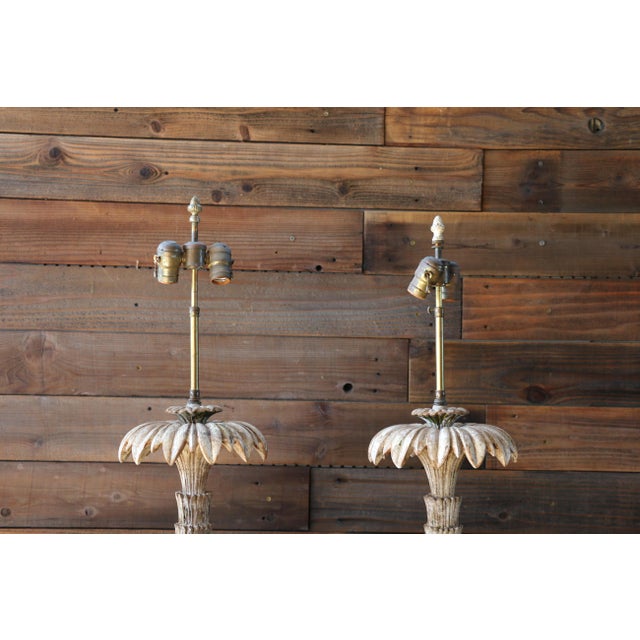 Vintage Italian Carved Wood Pineapple Table Lamps — Pair For Sale - Image 15 of 18