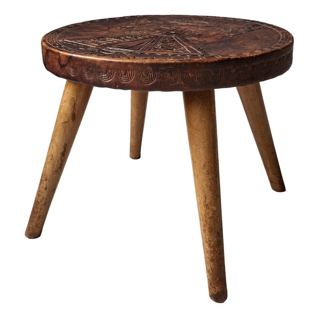 Side Table in Wood and Leather by Angel Pazmino for Meubles De Estilo, 1960s For Sale