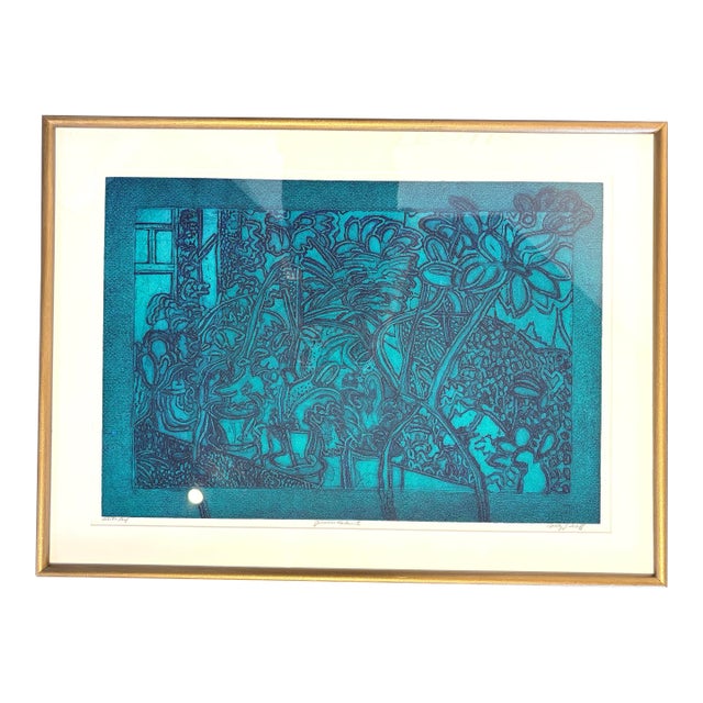 Vintage Print of Abstracted Foliage Seriograph by Molly Schiff For Sale