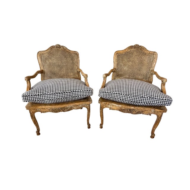 French Provincial Stunning French Louis XV / Provencial Style Caned Armchairs - A Pair For Sale - Image 3 of 10