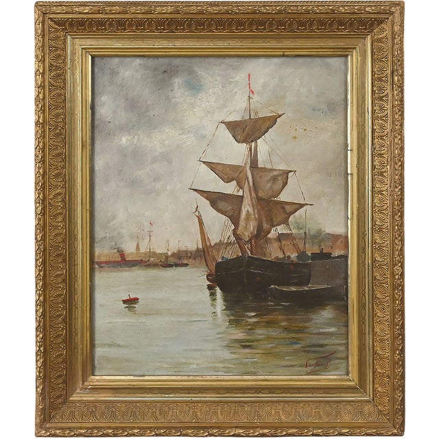 Late 19th Century Unknown, Painting Sailboat on a Calm Sea, 1890, Oil on Canvas For Sale - Image 5 of 13
