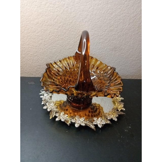 Vintage Fenton Amber Hobnail Wedding Basket Vase For Sale In Dallas - Image 6 of 6