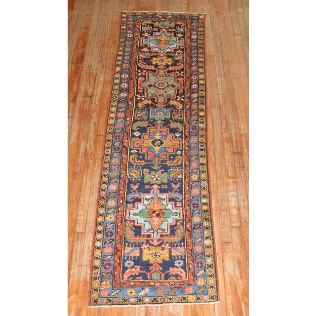 Early 20th Century Zabihi Collection Antique Navy Blue Narrow Heriz Runner - 2'3" x 8'6" For Sale - Image 5 of 11