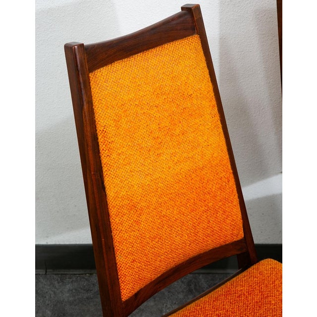 Mid Century Modern Dining Chairs Set 8 Armchairs Orange Solid Walnut MCM Captain For Sale - Image 9 of 12