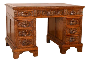 19th Century Carved Oak Pedestal Desk