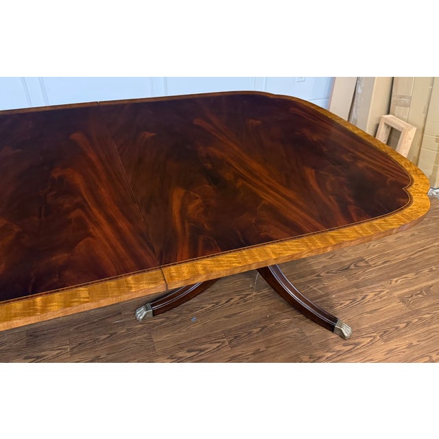 Traditional Mahogany Scallop Cornered Double Pedestal Mahogany Dining Table by Leighton Hall - Showroom Sample For Sale - Image 9 of 15