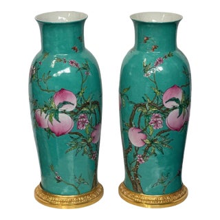 Pair of Chinese Porcelain & Gilt Bronze Vases, Circa 1900's For Sale