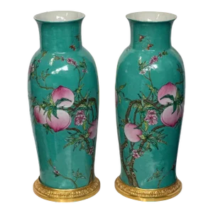 Pair of Chinese Porcelain & Gilt Bronze Vases, Circa 1900's