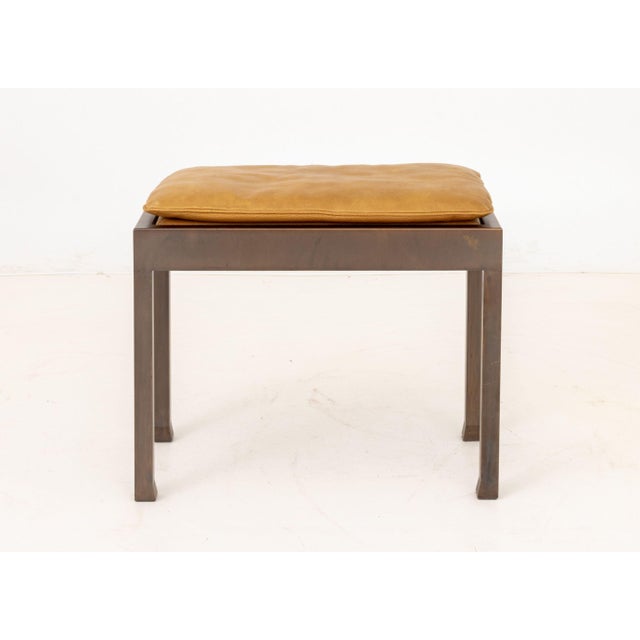 Romeo Sozzi for Promemoria "Gong" Stool, with leather seat above a bronze base and label to underside. 19.5" H x 23.75" W...