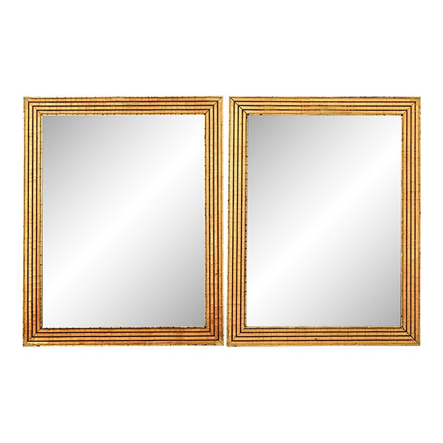 French 19th Century Louis XVI Style Reeded Gilt Mirrors - A Pair For Sale