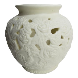 Vintage Porcelain Rose Covered Vase or Candle Holder For Sale
