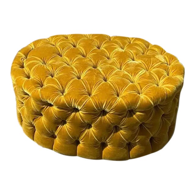 1980s Vintage Yellow Tufted Ottoman | Chairish