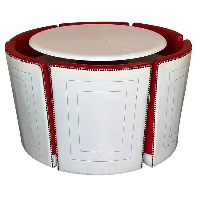 Vintage Round Table with Six Chairs in Red and White Leather, 1960s, Set of 7 For Sale - Image 10 of 10