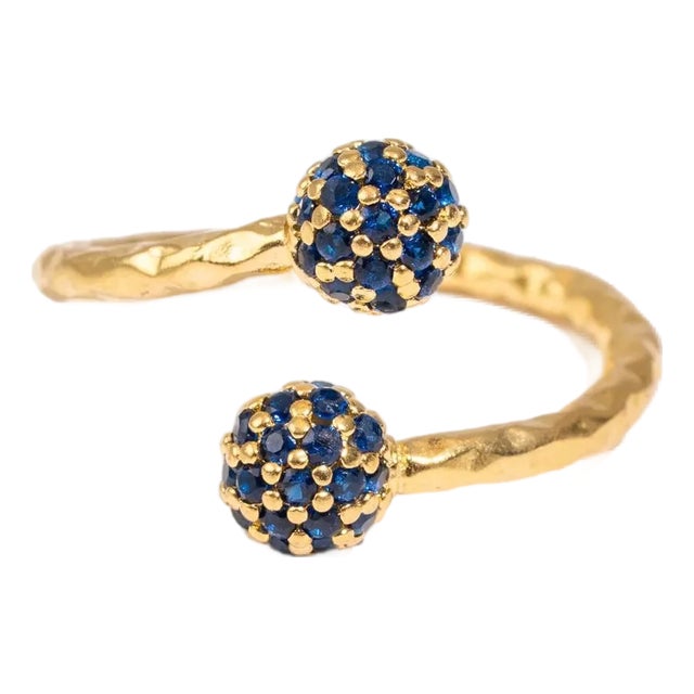 Mystic Duo Sapphire Gold Adjustable Ring, Size 8 For Sale