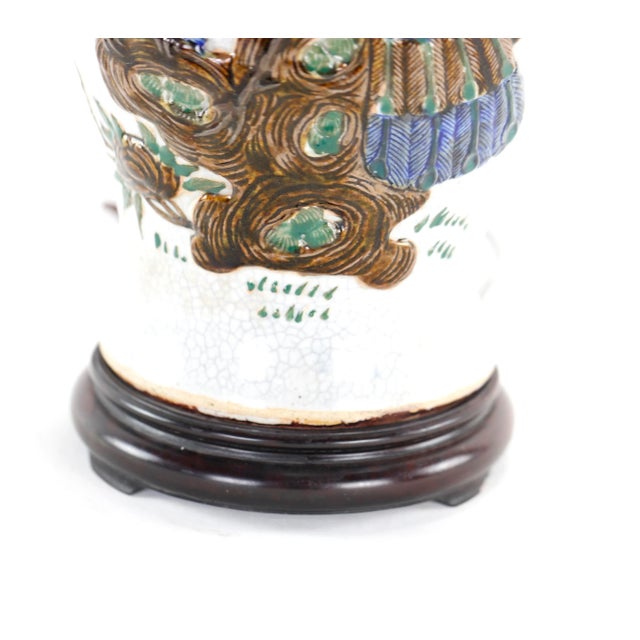 19th Century Chinese Crackle Glaze Peacock Pattern Vase Table Lamp For Sale - Image 9 of 10