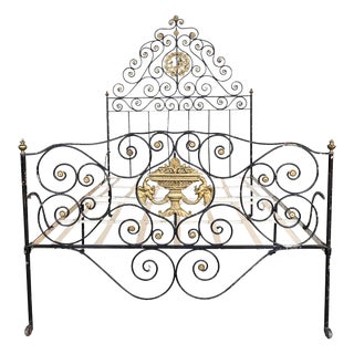 Large Black and Golden Iron & Bronze Full Bed, Early 19th Century For Sale