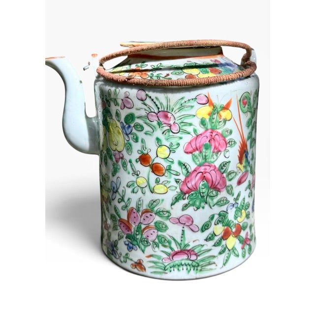 Antique Chinese Famille Rose Traveling Teapot With Fitted Warming Basket For Sale - Image 10 of 18