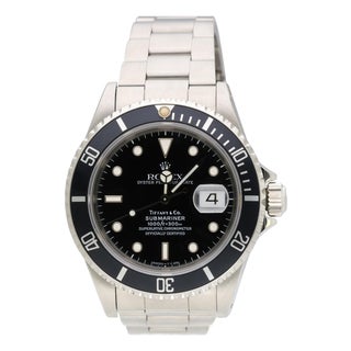 1990s Rolex Submariner Tiffany & Co Dial 16610 Steel Automatic Date Watch For Sale