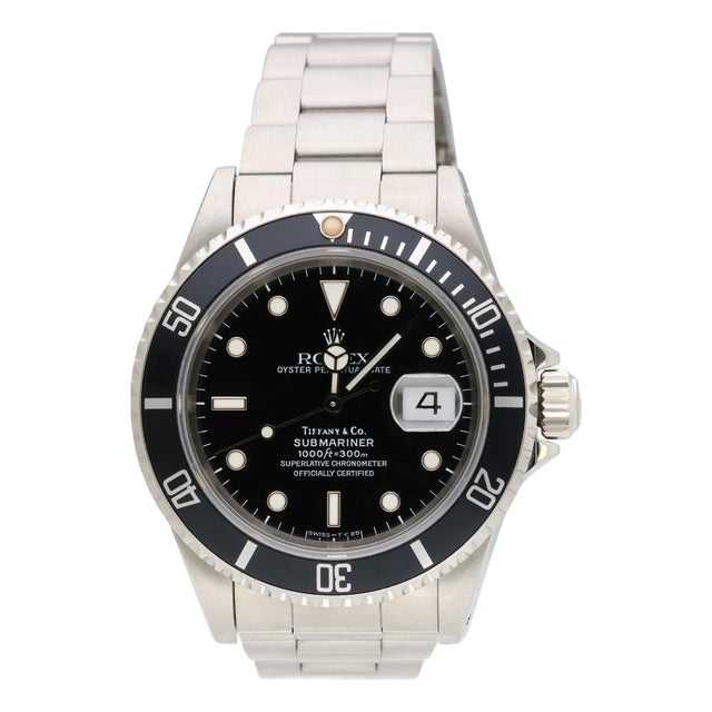 1990s Rolex Submariner Tiffany & Co Dial 16610 Steel Automatic Date Watch For Sale
