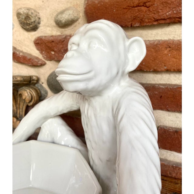 Mid-Century Modern Vintage White Ceramic Monkey Bowl by Paolo Danna for Vivai Del Sud, Italy, 1970s For Sale - Image 3 of 10