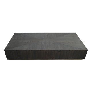 Modern Cerused Dark Oak Plinth Coffee Table With Starburst Veneer Top & Brass Inlay For Sale