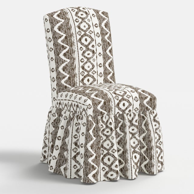 Wood Ruffle Camel Back Dining Chair in Linny Ikat Brown For Sale - Image 7 of 7