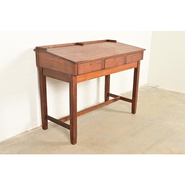 Limbert Style Antique Mission Oak Arts & Crafts Slant Front Architect's Desk, Circa 1910 For Sale - Image 13 of 13
