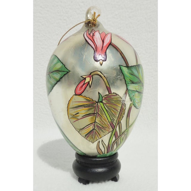 2004 Sacred Season Blown Glass Hand Painted Floral Teardrop Christmas Tree Ornament For Sale In West Palm - Image 6 of 9