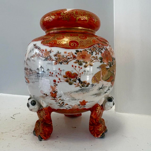 Ceramic Japanese Kutani Three-Footed Ginger Jar With Lid For Sale - Image 7 of 11
