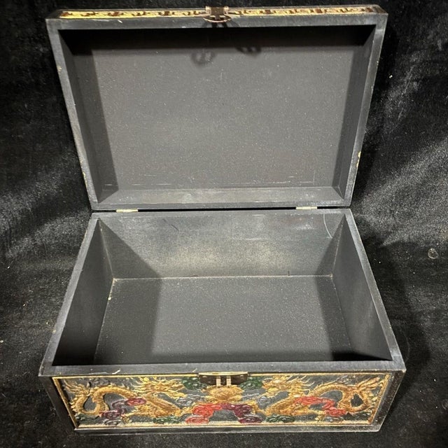 Antique Chinese Gilt Lacquered Dragon Box With Brass Clasp For Sale - Image 9 of 9