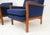 Pair of His & Hers Danish Mid-Century Modern Teak Frames New Wool Upholstery Lounge Chairs Refinished, MINT! Higher chair:...