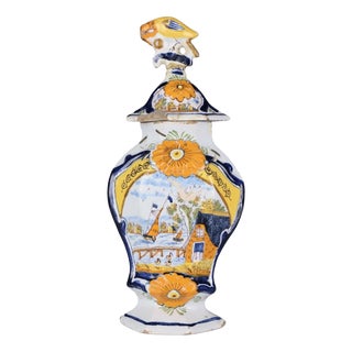 18th Century Dutch Delft Polychrome Covered Pot with Bird Finial, 1760 For Sale