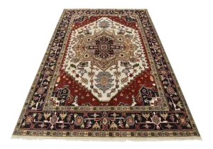 Heriz Rug 8’8” X 12′ Ivory Wool Tribal Hand-Knotted Oriental Carpet