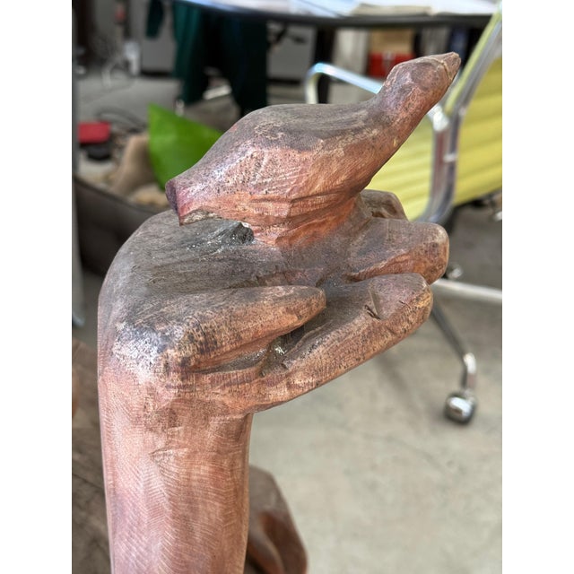 Massive Carved Wood Buddha Holding a Bird For Sale - Image 10 of 12