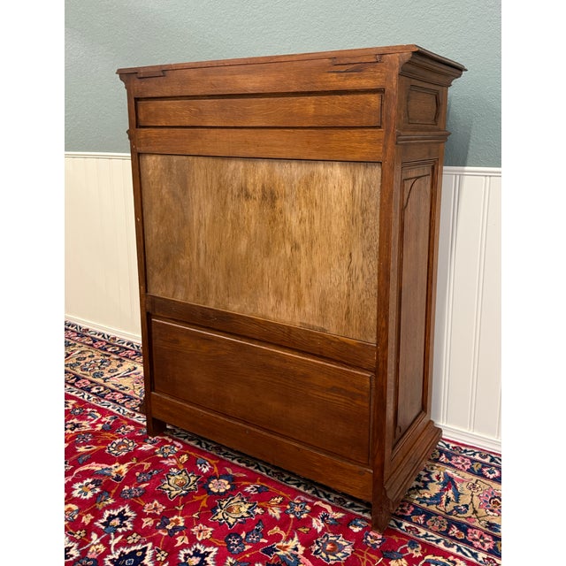 Antique French Double Door Cabinet Cupboard Carved Honey Oak Drawer Early 20th For Sale - Image 16 of 17