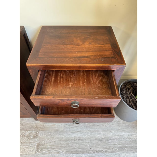 Vintage Asian Style Wooden Bedside Tables, Set of 2 For Sale - Image 5 of 12