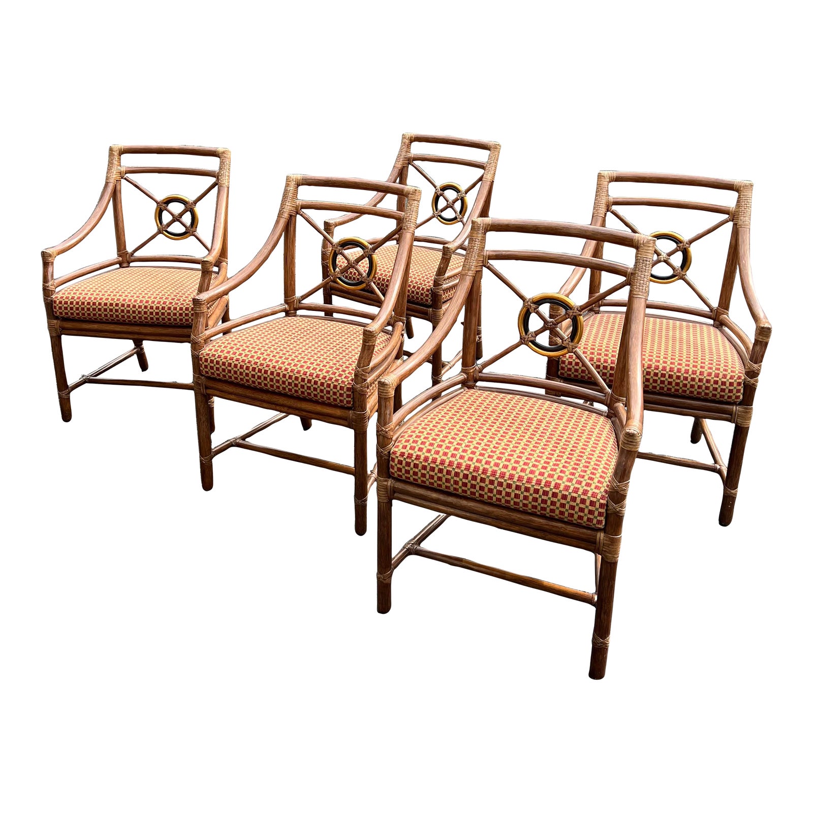 Set of 5 Early 21st Century McGuire Rattan Black and Gold Target Dining