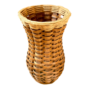Mid 20th Century Oversized Sculptural Woven Basket Vase – Rustic Boho Accent