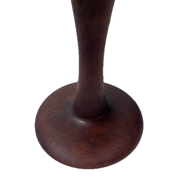 Vintage Danish Style Mid Century Solid Walnut Tulip Style White Marble Side Table For Sale - Image 4 of 5