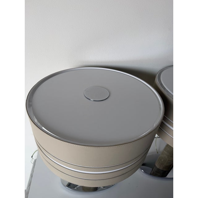 Bentley Home “Morpeth” Italian Luxury Leather & Burl Wood Table Lamps - A Pair For Sale - Image 9 of 12