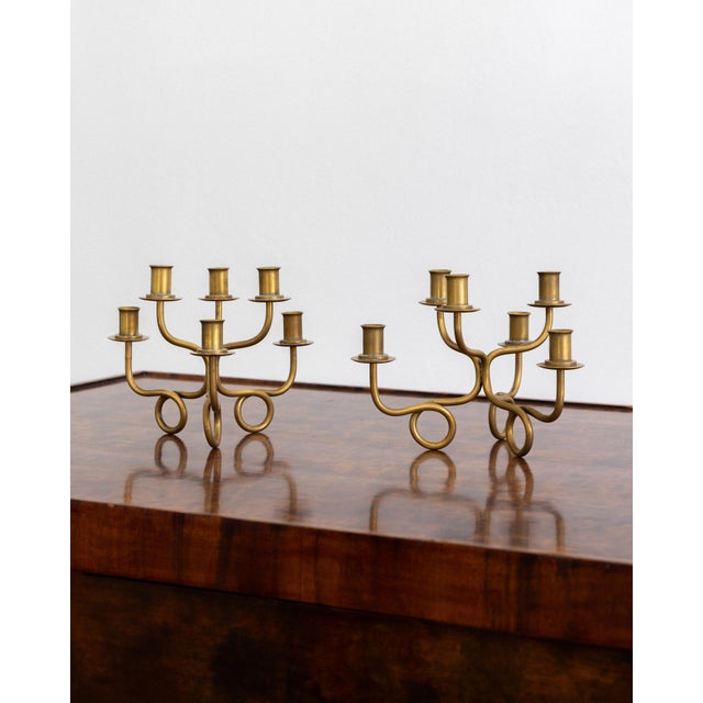 Brass Candelabra by Josef Frank for Svenskt Tenn, 1940s, Set of 2 For Sale - Image 3 of 7