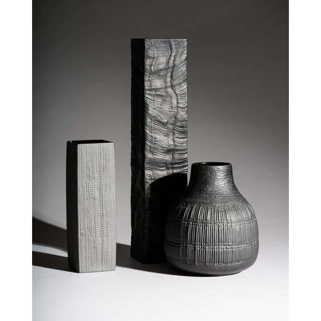 Black and anthracite porcelain vase trio by Martin Freyer and Elsa Fischer-Treyden/Margret Hildebrand for Rosenthal,...