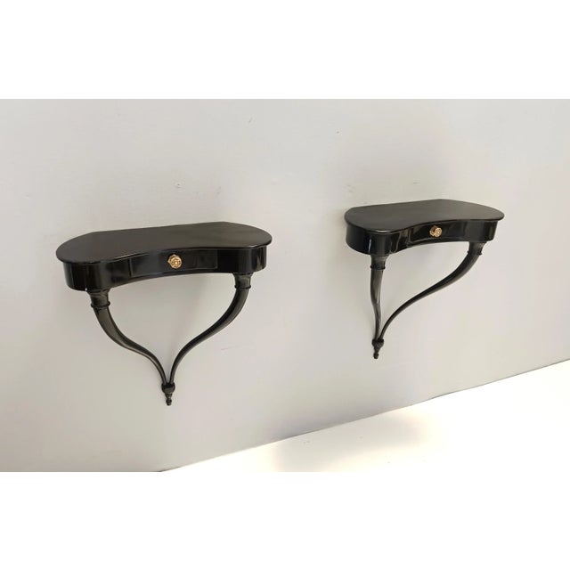 Black Wall-Mounted Console Tables by Guglielmo Ulrich, 1950s, Set of 2 For Sale - Image 4 of 18