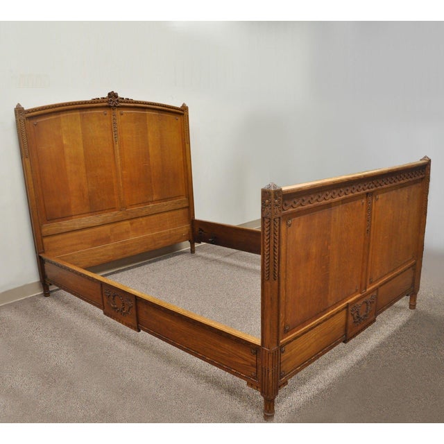 Antique Golden Tiger Oak Victorian Bed Frame Full Size High Back French