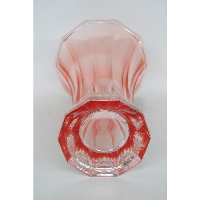 Peach Pink Pressed Glass Vase Wide Opening 10 Panel Ribbed Design Vintage 4756b For Sale - Image 4 of 12