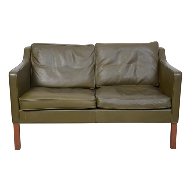 2422 2-Seater Sofa in Green Leather by Børge Mogensen, 1980s For Sale