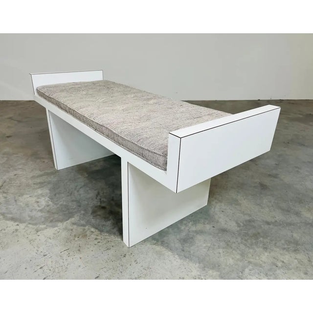 Mid-Century Modern Mid-Century Frank Lloyd Wright Style White Laminate Window or Entryway H Bench For Sale - Image 3 of 8