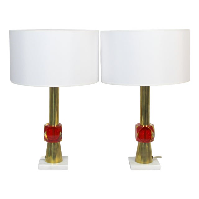 Vintage Italian Murano Glass Lamps, 1970s, Set of 2 For Sale